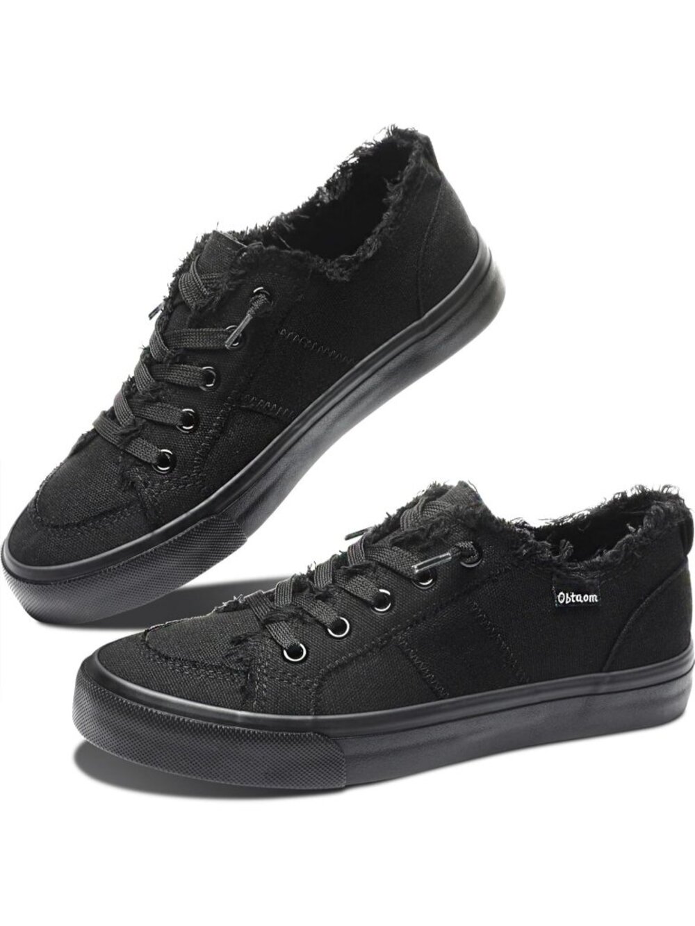 Women's Black Play Fashion Sneakers Washed and Leopard Canvas Slip Shoes